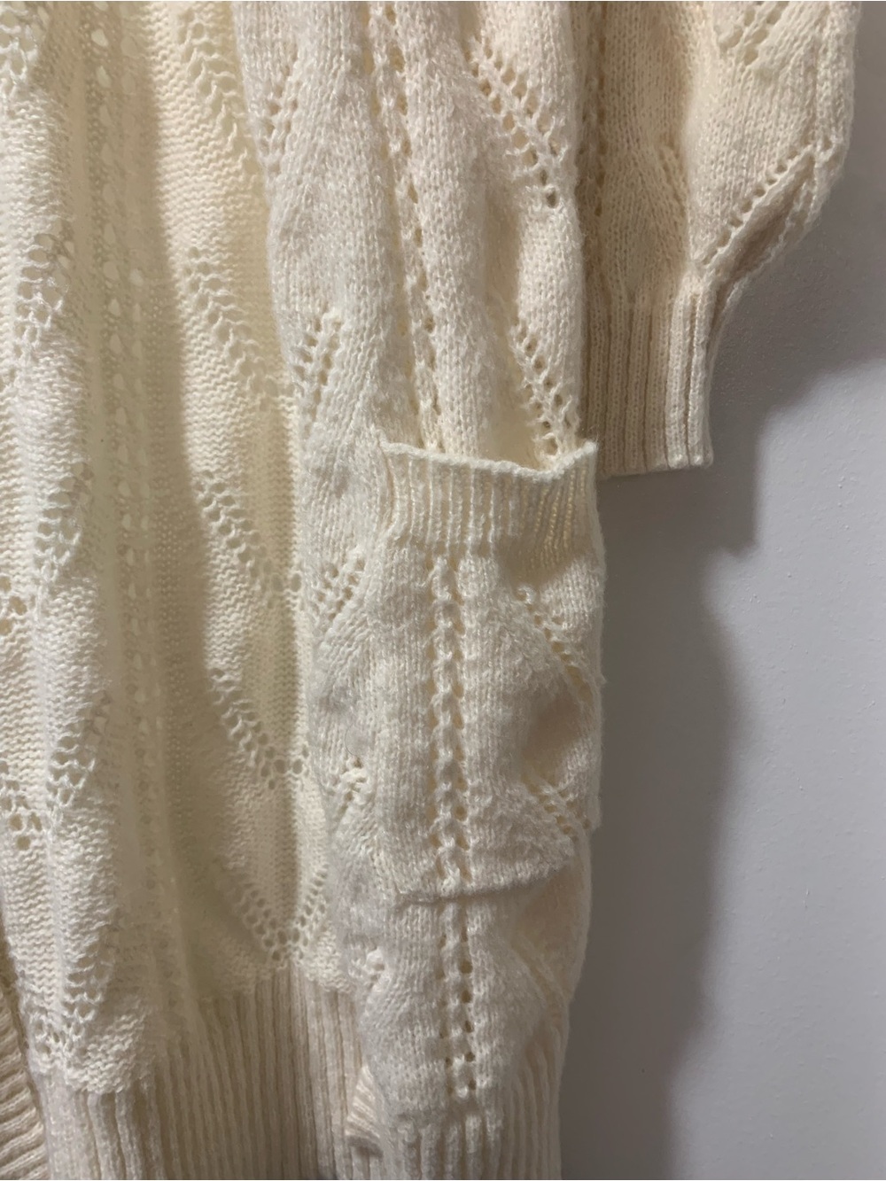 Wild Skye Size Small- Open-Front Cream Pointelle Knit Cardigan - Picture 3 of 5